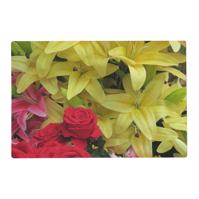 white + yellow, green + purple, flower + blossom, placemat (Front)
