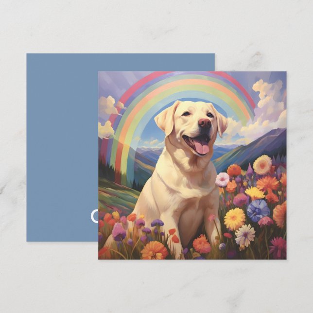 White Yellow Lab Rainbow Memorial Bridge Dog Name Card (Front/Back)