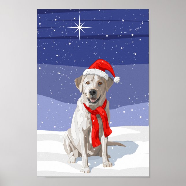 White Yellow Labrador Retriever in Santa Hat Poster (Front)