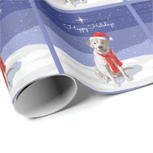 White Yellow Labrador Retriever in Santa Hat Wrapping Paper