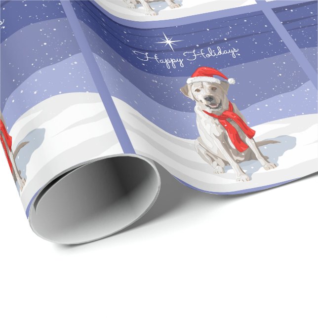White Yellow Labrador Retriever in Santa Hat Wrapping Paper (Roll Corner)