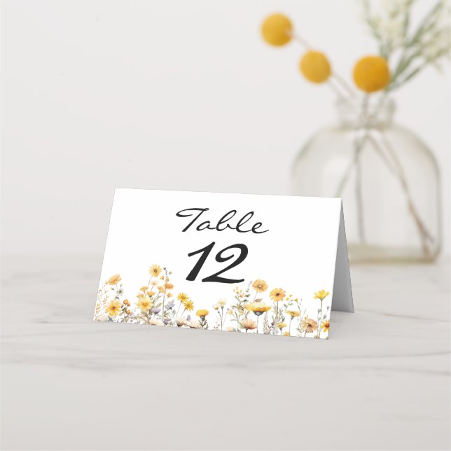 White Yellow Meadow Wildflowers Place Card (Front)