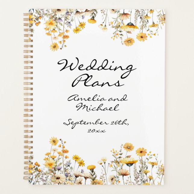 White Yellow Meadow Wildflowers Wedding Planner (Front)