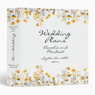 White Yellow Meadow Wildflowers Wedding Planner 3 Ring Binder