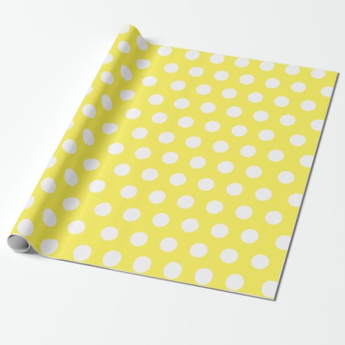 White  Yellow Medium Polka Dot Wrapping Paper