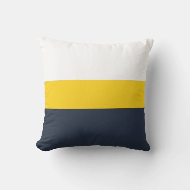 White Yellow & Navy Stripes Outdoor Pillow (Front)