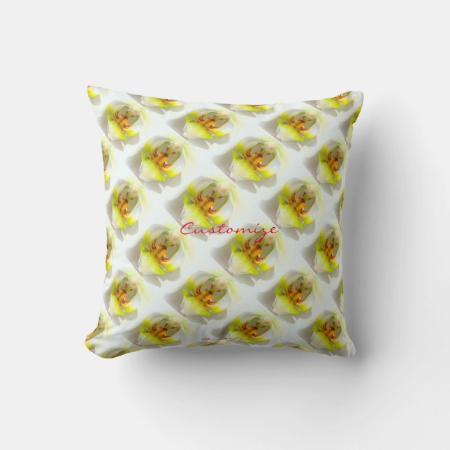white/yellow orchids floral Thunder_Cove Throw Pillow (Front)