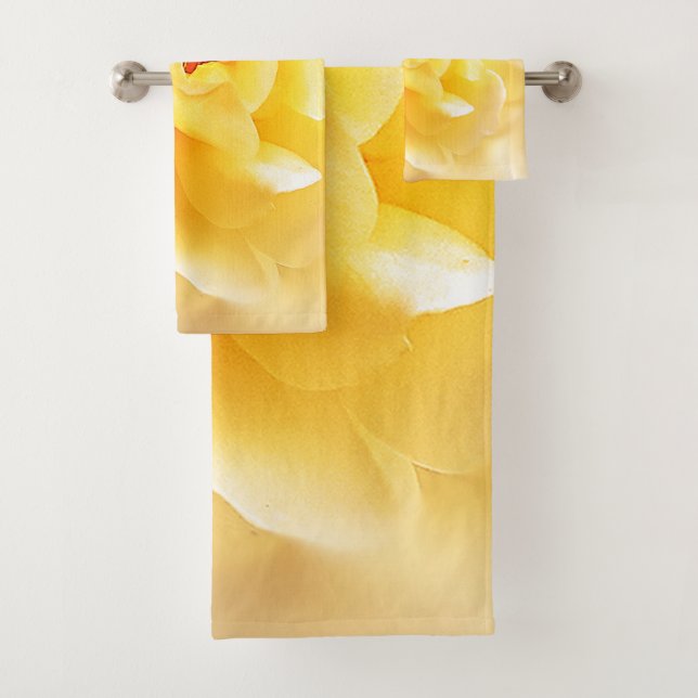 White Yellow Rose Soft Light Colors Bath Towel Set (Insitu)