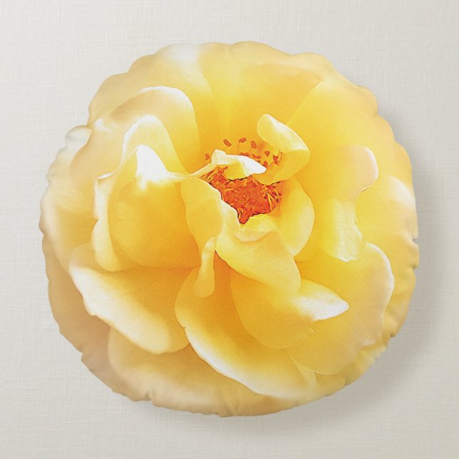 White Yellow Rose Soft Light Colors Round Pillow (Front)