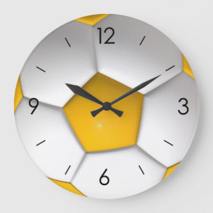 White & Yellow Soccer Football Round Large Clock