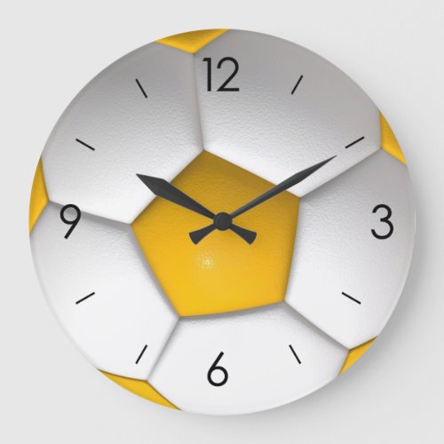 White  Yellow Soccer Football Round Large Clock