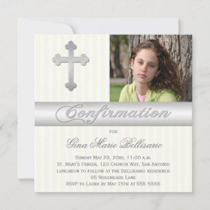 White Yellow Stripes Confirmation Photo Invitation