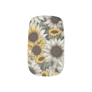 White & Yellow Sunflowers #5 - Minx Nail Art