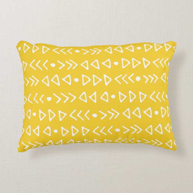 White Yellow Triangle Arrow Pattern Accent Pillow (Front)