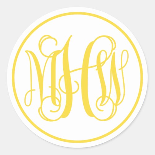 White Yellow Vine Script Monogram Font DIY BG Classic Round Sticker