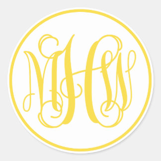 White Yellow Vine Script Monogram Font DIY BG Classic Round Sticker