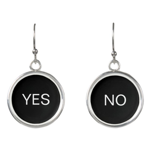 White Yes & No Calligraphy on Black Earrings (Front)