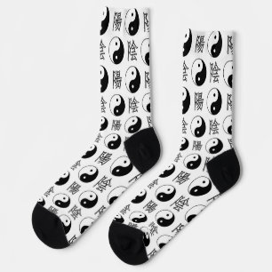 White Yinyang Symbol Chinese Pattern Socks