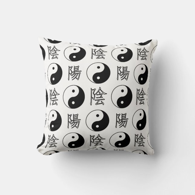 White Yinyang Symbol Chinese Pattern Throw Pillow (Front)