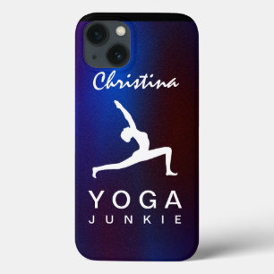 White Yoga Pose Silhouette Blue Background Slim iPhone 13 Case