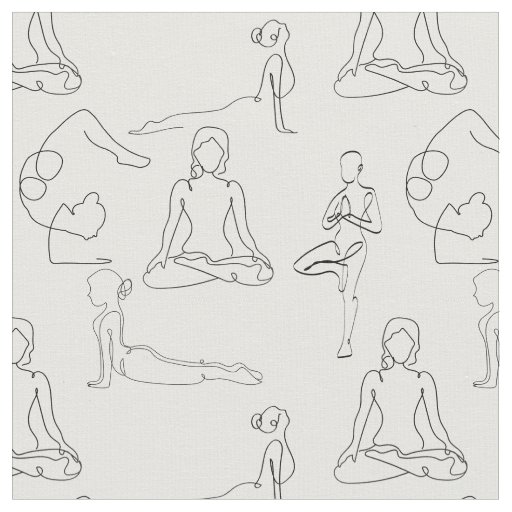 white yoga positions line drawings fabric