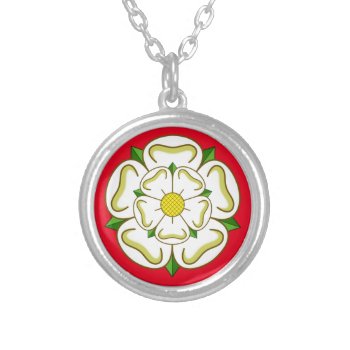 White Yorkshire Rose Silver Plated Necklace by Romanelli at Zazzle