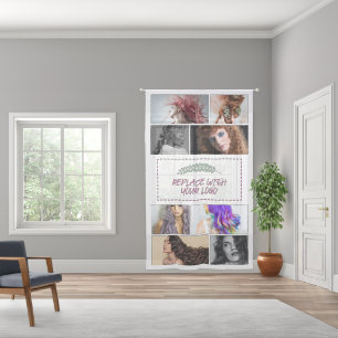 White Your Logo and Portfolio Photos Collage Promo Sheer Curtains