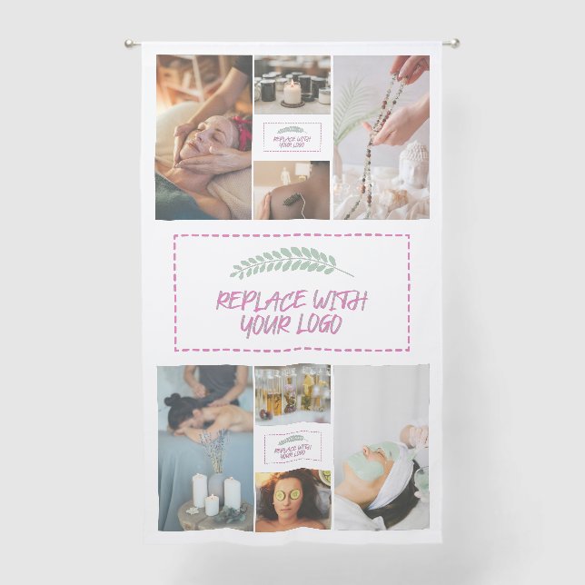 White Your Logo Promotional Photo Collage Sheer Curtains (Front)