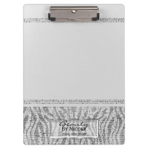White Zebra Glitter Granite Glam Personalized Clipboard