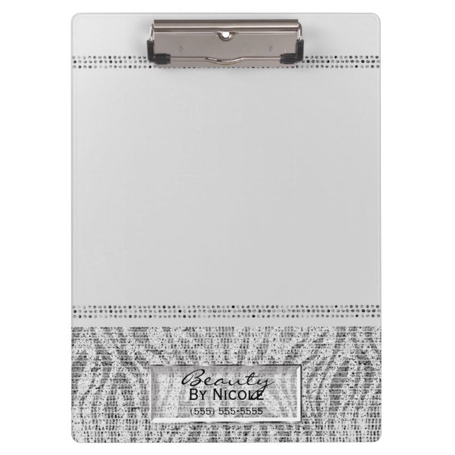 White Zebra Glitter Granite Glam Personalized Clipboard (Front)