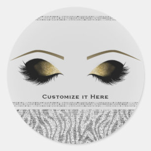 White Zebra Gold Makeup Eyelashes Glam Custom Classic Round Sticker