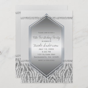 White Zebra Silver Glam Birthday Party Any Event Invitation