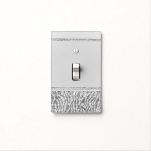 White Zebra Sparkle Sequins Glam Elegant Modern Light Switch Cover