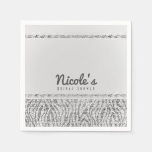 White Zebra Sparkle Sequins Glam Party Paper Napkins