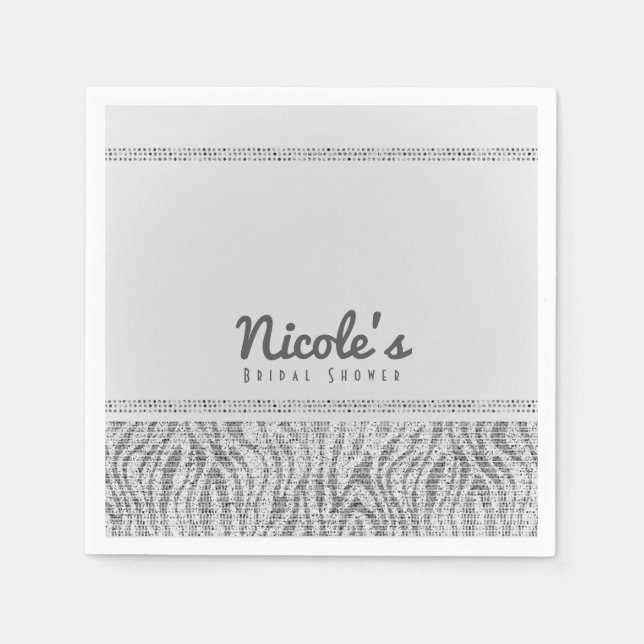 White Zebra Sparkle Sequins Glam Party Paper Napkins (Front)