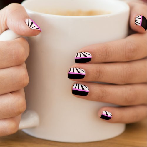 White Zebra Stripes on Black Background Minx Nail Art