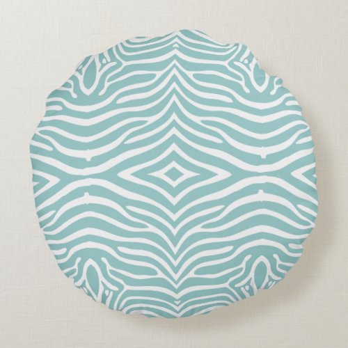 White Zebra Stripes Over Pastel Blue Background Round Pillow