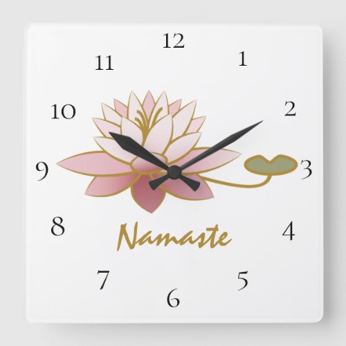  White Zen Namaste Pink Lotus Flower Spiritual Square Wall Clock