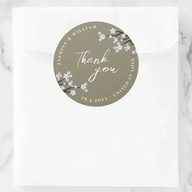 White Zen Sakura Cherry Blossoms Asian Wedding Classic Round Sticker ...