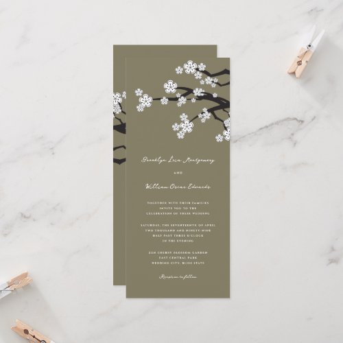 White Zen Sakura Cherry Blossoms Asian Wedding Invitation