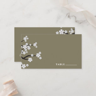 White Zen Sakura Cherry Blossoms Asian Wedding Place Card