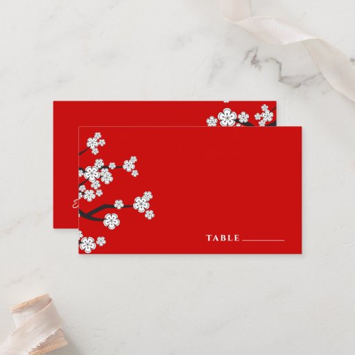 Customizable White Sakuras Flower Custom Table / Place Card Business Card Template