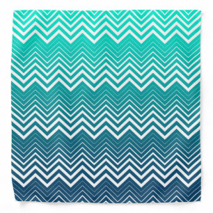 White Zigzag Chevron And Blue Green Background Bandana