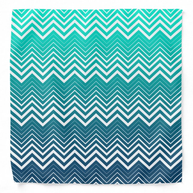 White Zigzag Chevron And Blue Green  Background Bandana (Front)