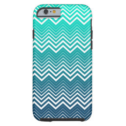 White Zigzag Chevron And Blue Green  Background Tough iPhone 6 Case