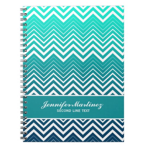 White Zigzag Chevron And Blue Green  Background Notebook
