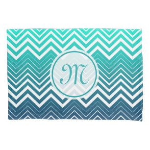 White Zigzag Chevron And Blue Green Background Pillow Case