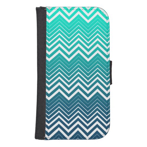 White Zigzag Chevron And Blue Green  Background Phone Wallet