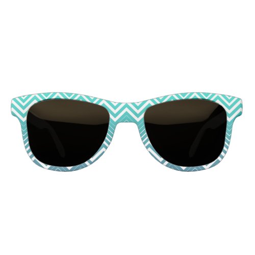 White Zigzag Chevron And Blue Green  Background Sunglasses