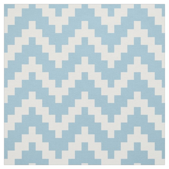 White Zigzag Ikat & Custom Baby Blue Background Fabric (Swatch)